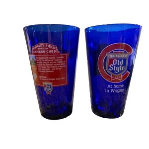Set Of 2 Vintage Cobalt Blue Cubs Wrigley Field Old Style Glass Mancave Barware
